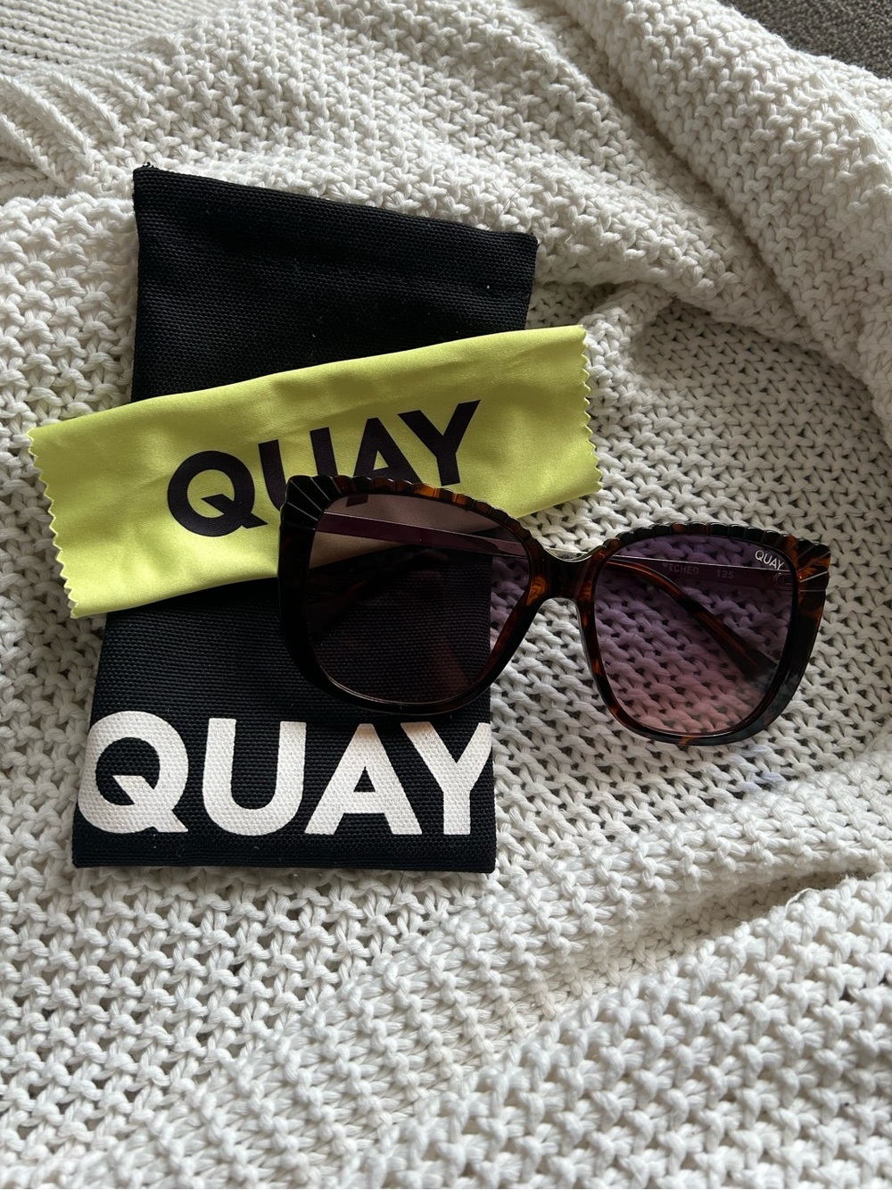 QUAY ever after 58mm gradient etched square sunglasses tort/smoke pink gradient